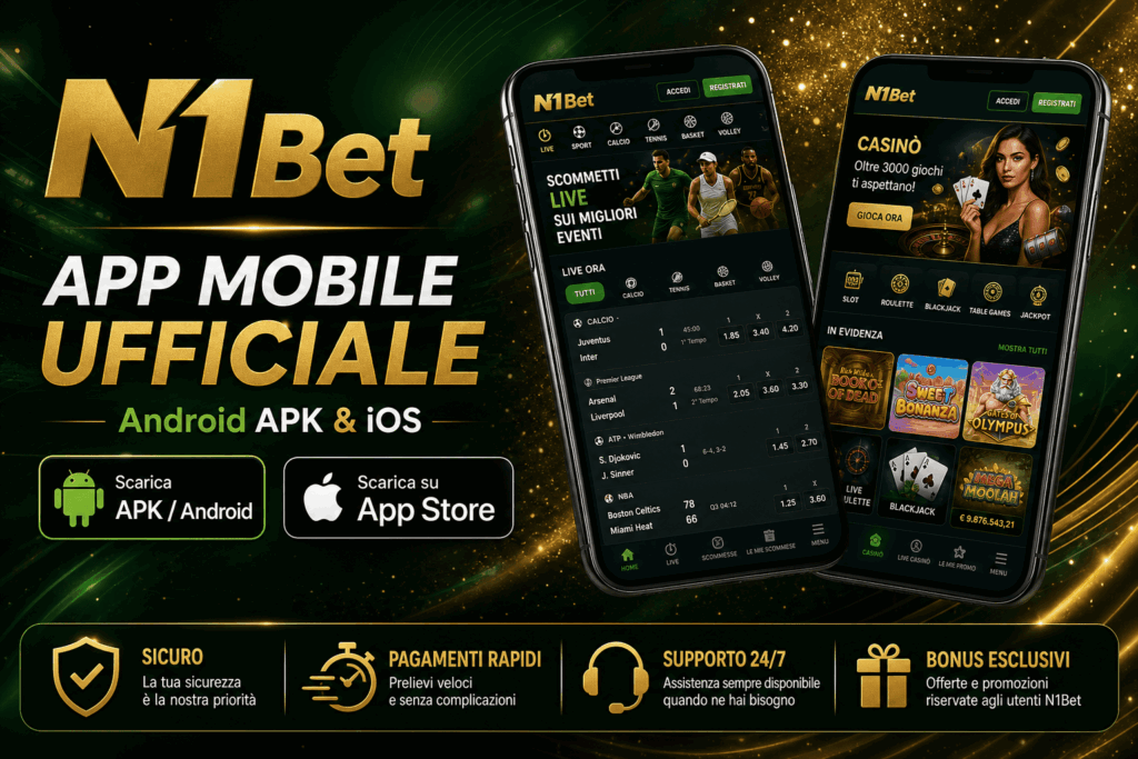 Banner ufficiale download app mobile N1Bet sulla pagina N1Bet Casino Mobile App - n1bets.it