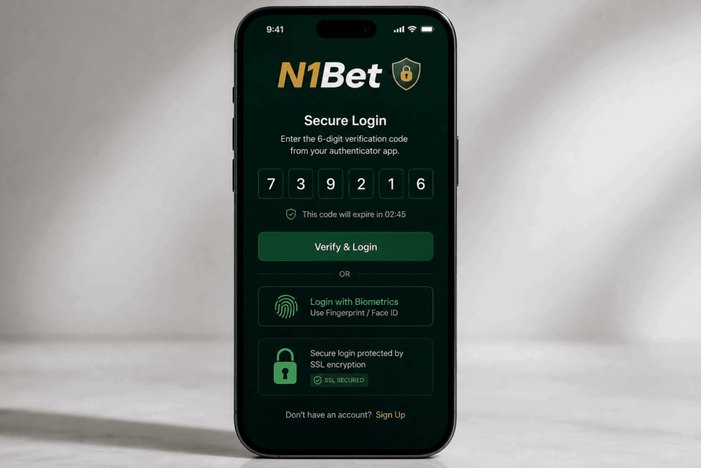 Two-factor authentication and SSL security setup in N1Bet mobile app - n1bets.it