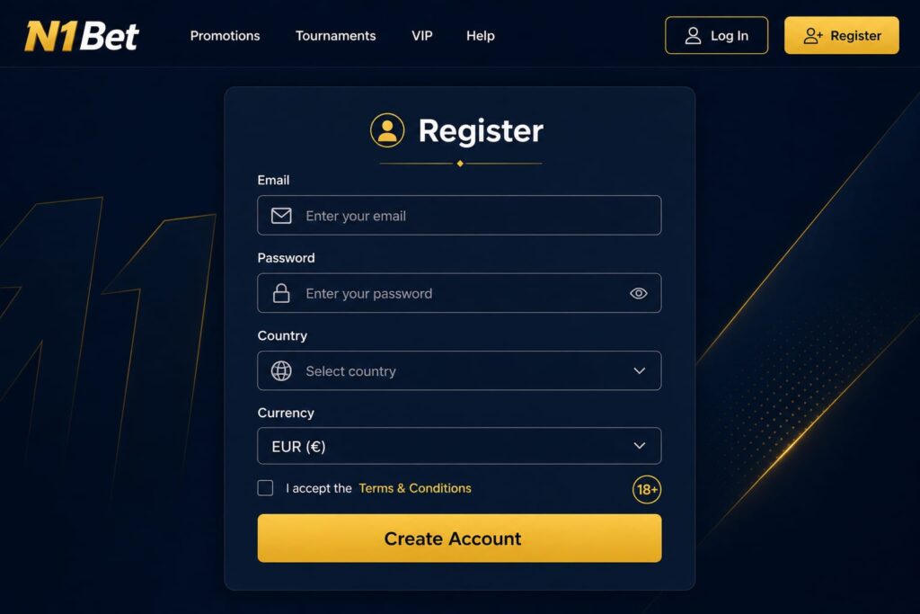 Official N1Bet registration form interface for creating a new user account - n1bets.it