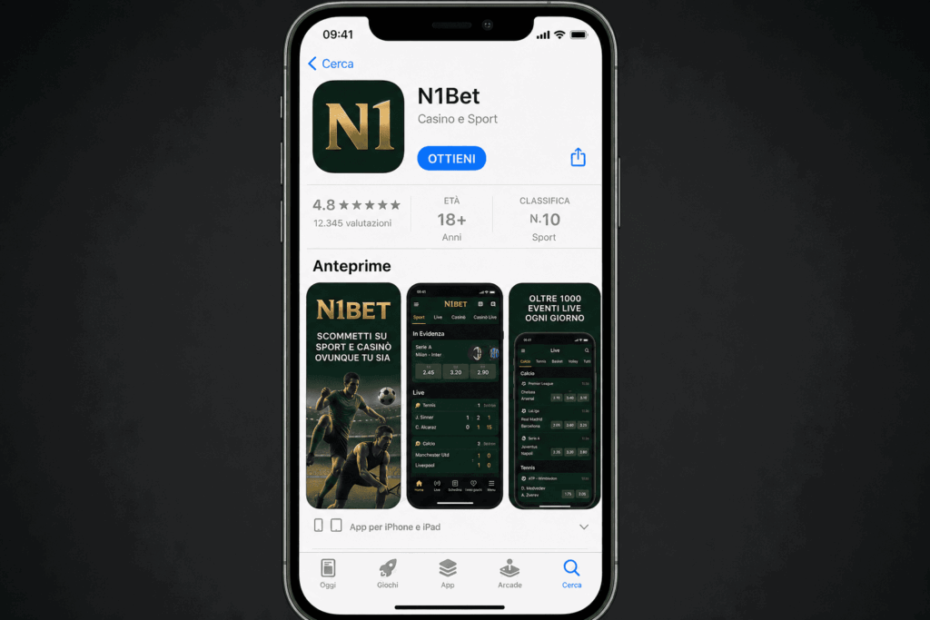 Layout pagina applicazione N1Bet nell'App Store ufficiale Apple - n1bets.it